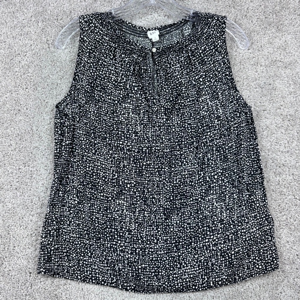 GAP Womens Black White Polka Dot Sleeveless Blouse Smocked Keyhole‎ Top Size S